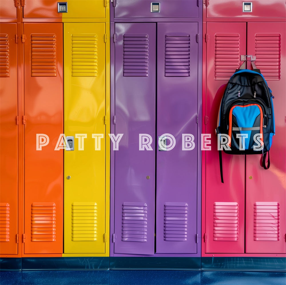 Kate Back to School Retro Colorful Locker Backdrop Designed by Patty Robert