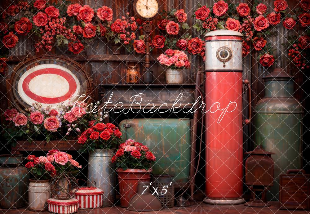 Kate Vintage Floral Gas Pump Clock Backdrop Designed by Emetselch