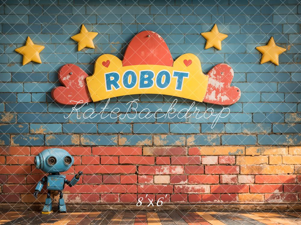 Kate Cake Smash Robot Stars Brick Backdrop Designed by Emetselch