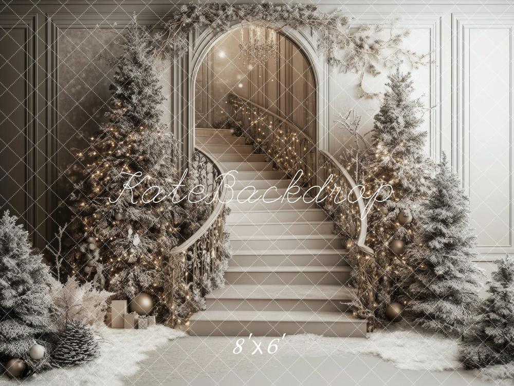 Kate Christmas Cascading Stairs Snowy Backdrop Designed by Lidia Redekopp