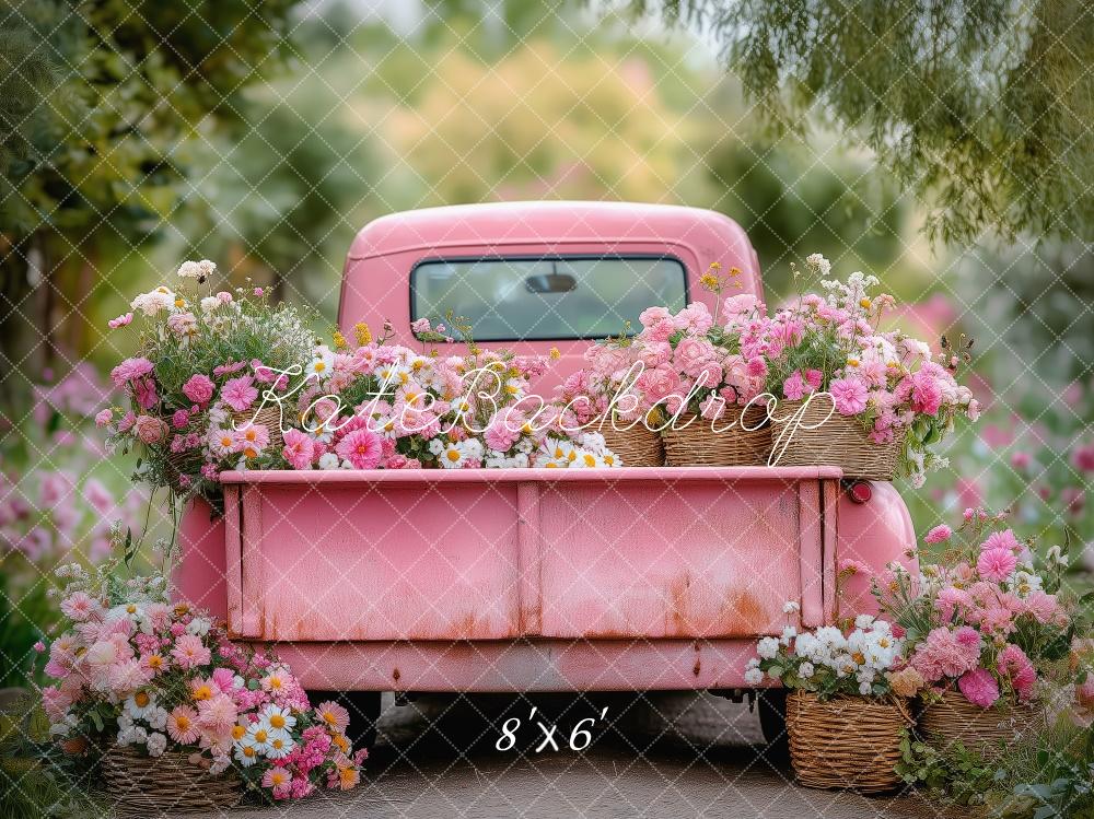 Kate Valentine Vintage Pink Truck Flower Backdrop Designed by Patty Roberts