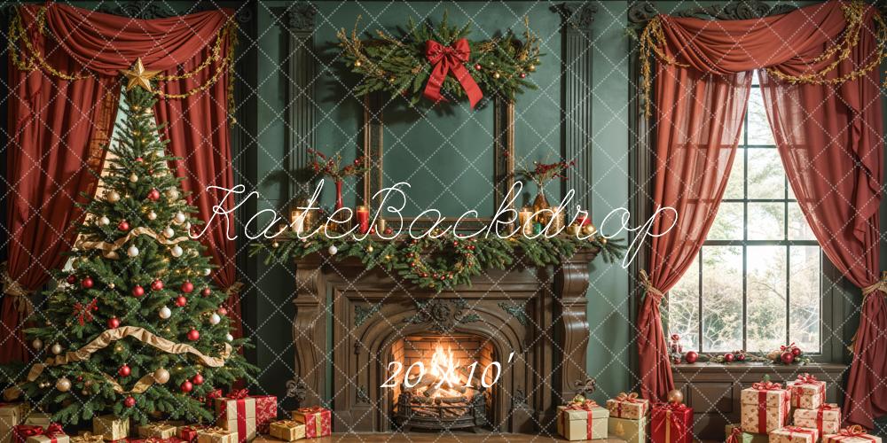 Kate Christmas Tree Fireplace Retro Wall Backdrop Designed by Emetselch