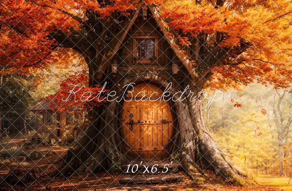 Kate Fall Maple Leaves Treehouse Forest Backdrop Designed by Emetselch