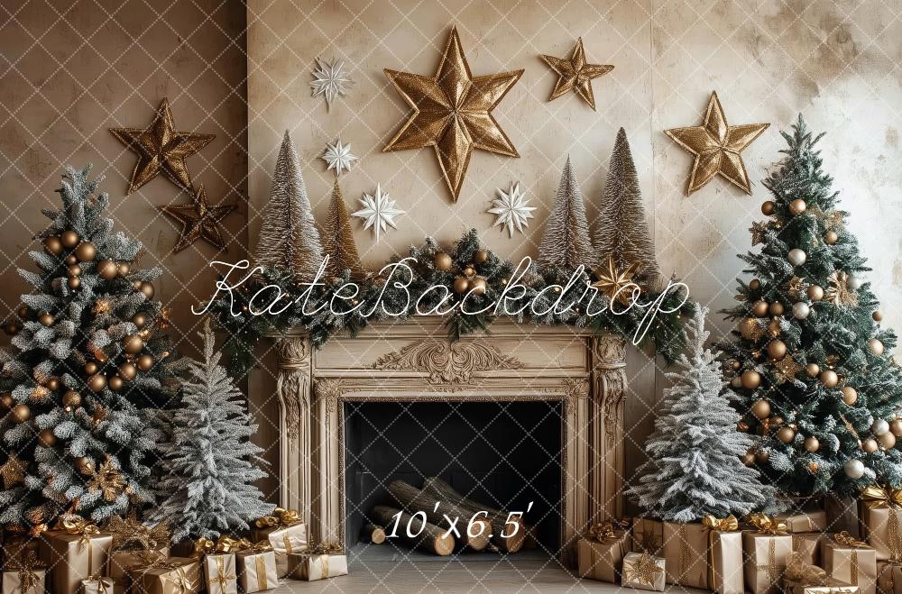 Kate Christmas Tree Fireplace Stars Backdrop Designed by Patty Roberts