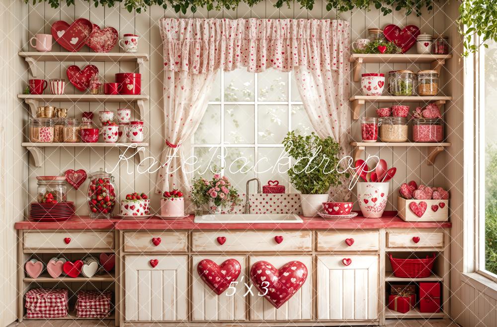 Kate Valentine's Day Kitchen Red Heart Plates Backdrop Designed by Emetselch