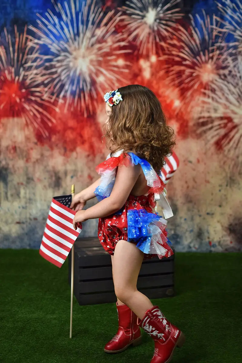 Kate Aged Red White Blue Brick Wall Independence Day Backdrop Designed by Angela Miller