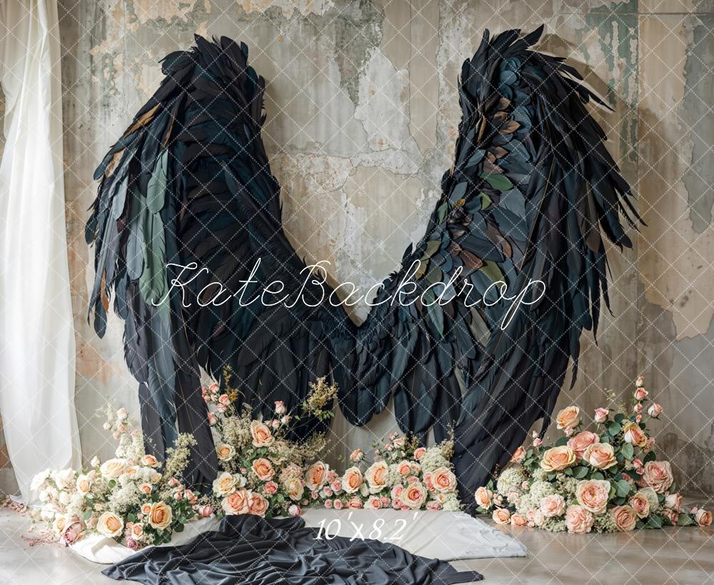 Kate Black Angel Wings Floral Backdrop Designed by Emetselch