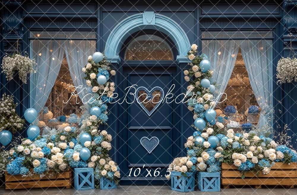 Kate Valentine Blue Floral Shop Arch Backdrop Designed by Mini MakeBelieve