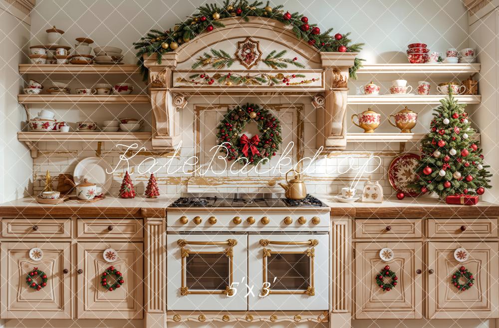 Backdrops di Cucina di Natale Apricot Cabinet Dishes Designed by Emetselch