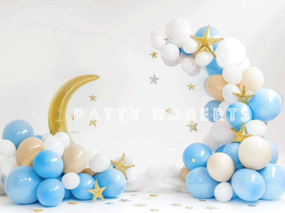 Kate Birthday Cake Smash Moon Blue White Balloon Backdrop Designed by Patty Robert