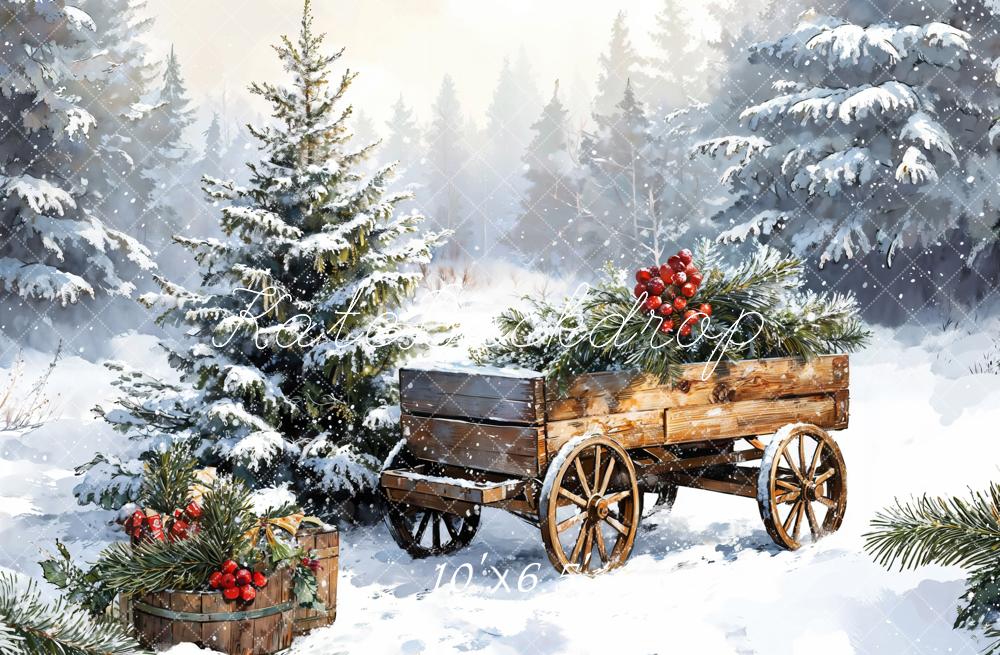 Kate Winter Christmas Outdoor Snow Carriages Backdrop Designed by Emetselch