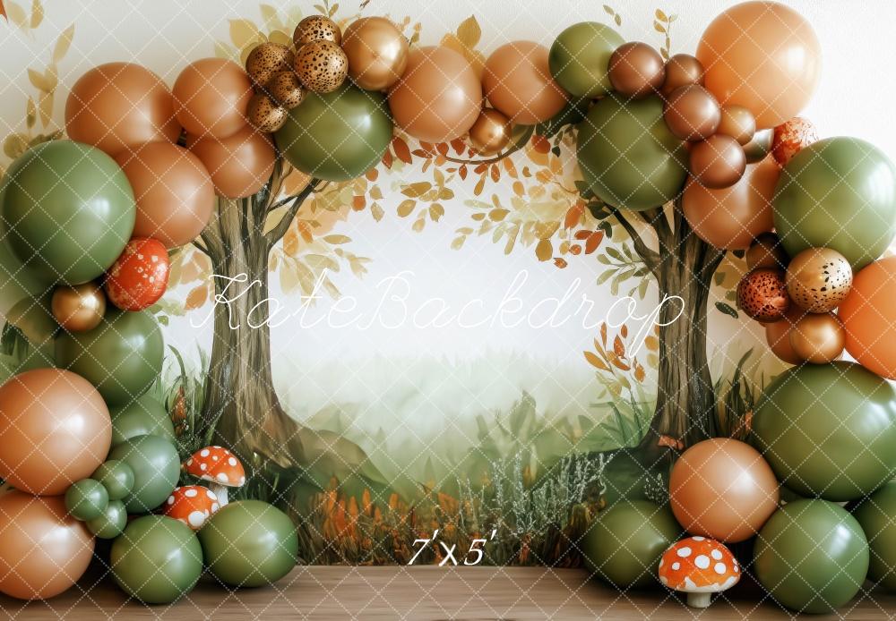 Kate Fall Forest Mushroom Balloon Arch Backdrop Designed by Patty Roberts