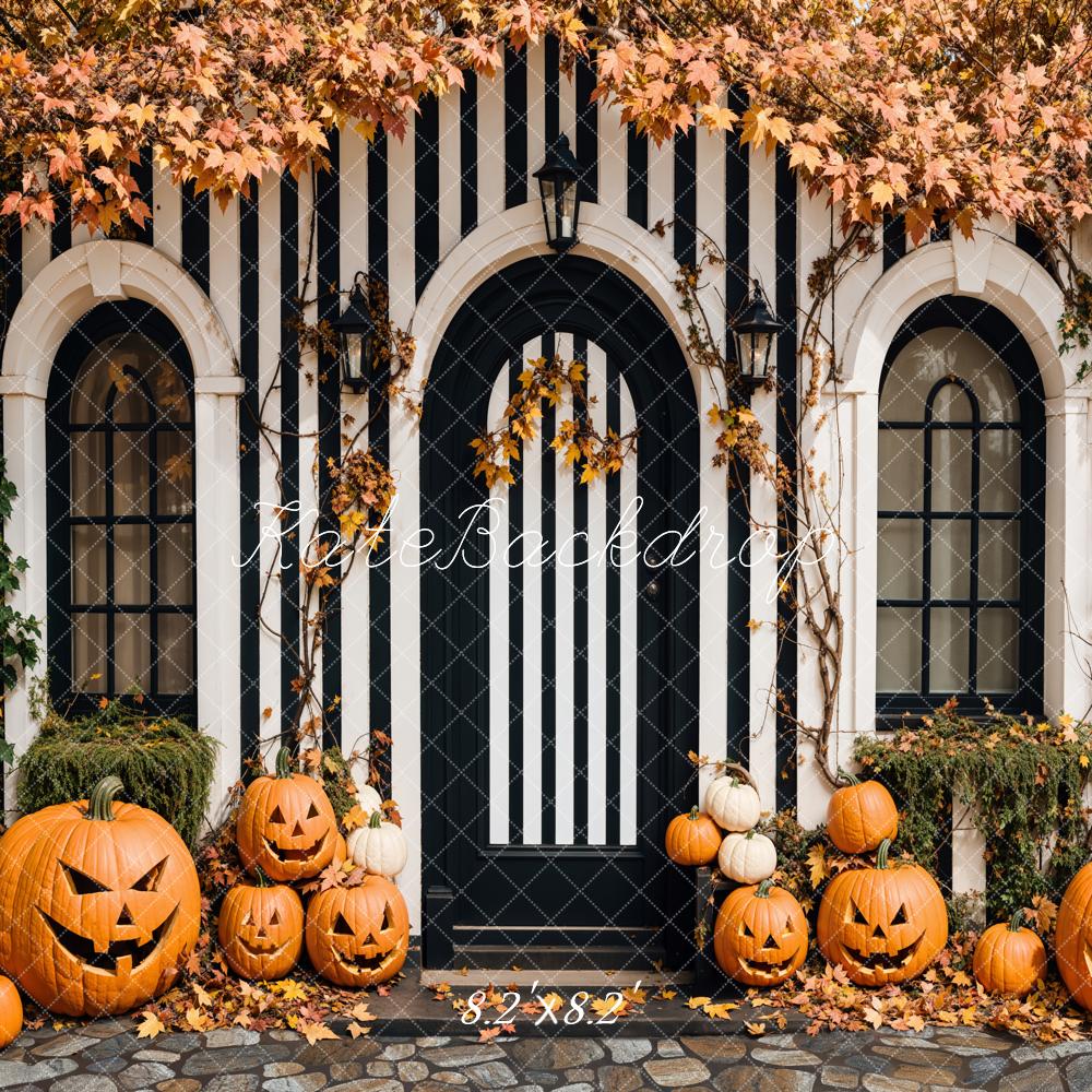 Fondo de Calabaza de Arce de Rayas Blancas y Negras de Halloween Diseñado por Emetselch