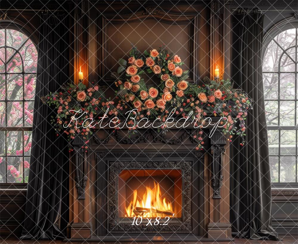 Kate Rose Brown Wooden Fireplace Backdrop Designed by Mini MakeBelieve