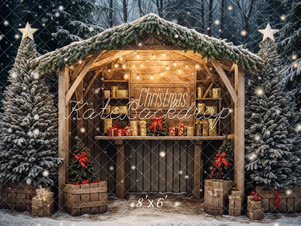 Kate Christmas Outdoor Forest Brown Cabin Backdrop Designed by Emetselch