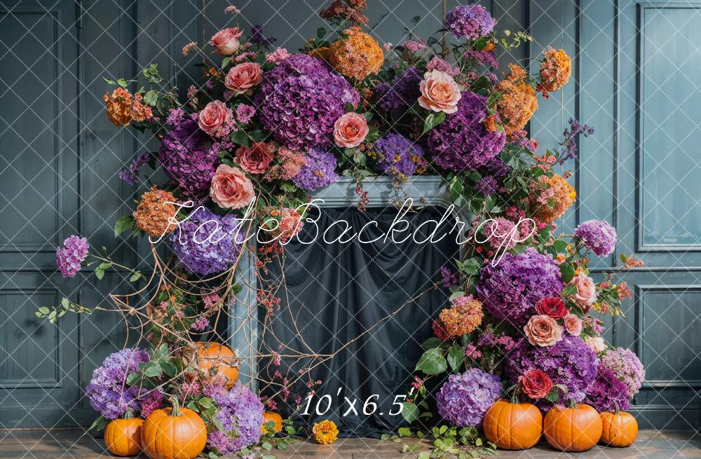 Kate Fall Flower Arch Blue Vintage Wall Backdrop Designed by Emetselch