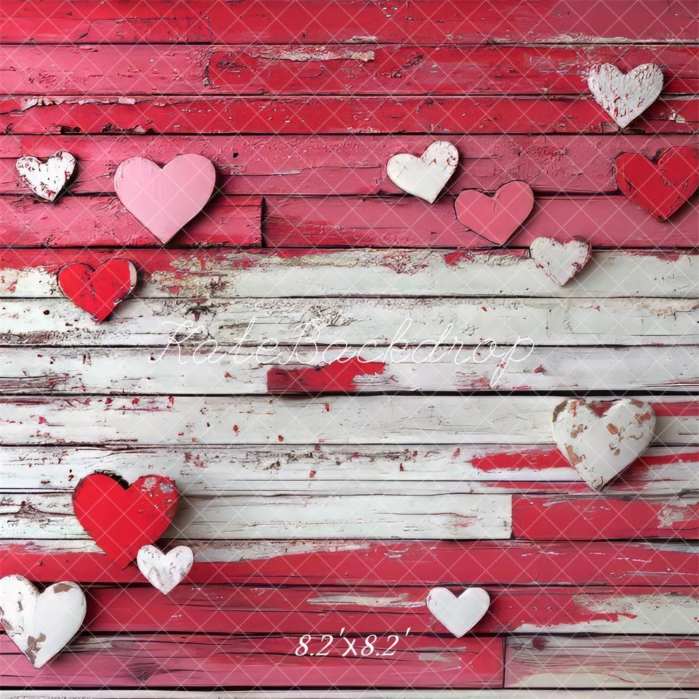 TEST Valentine Fondo de Piso de Madera Corazón Rojo Diseñado por Mini MakeBelieve