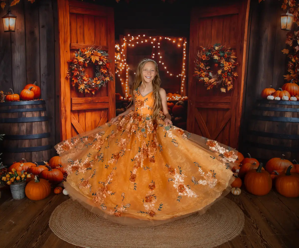 Kate Fall Barn Wooden Door Pumpkins Backdrop Designed by Emetselch