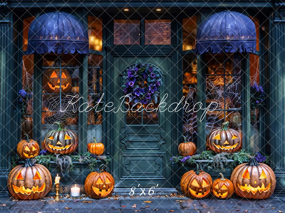 Kate Halloween Store Pumpkin Lanterns Dark Gray Backdrop Designed by Emetselch