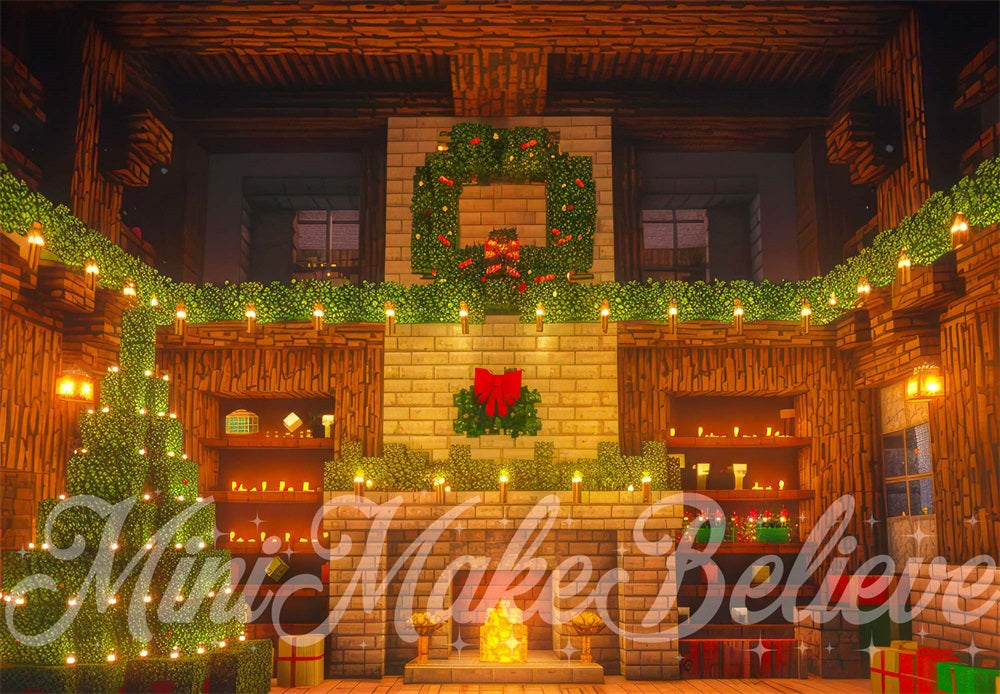 Fondo de Habitación de Bloques de Ladrillo Navideño Marrón Diseñado por Mini MakeBelieve