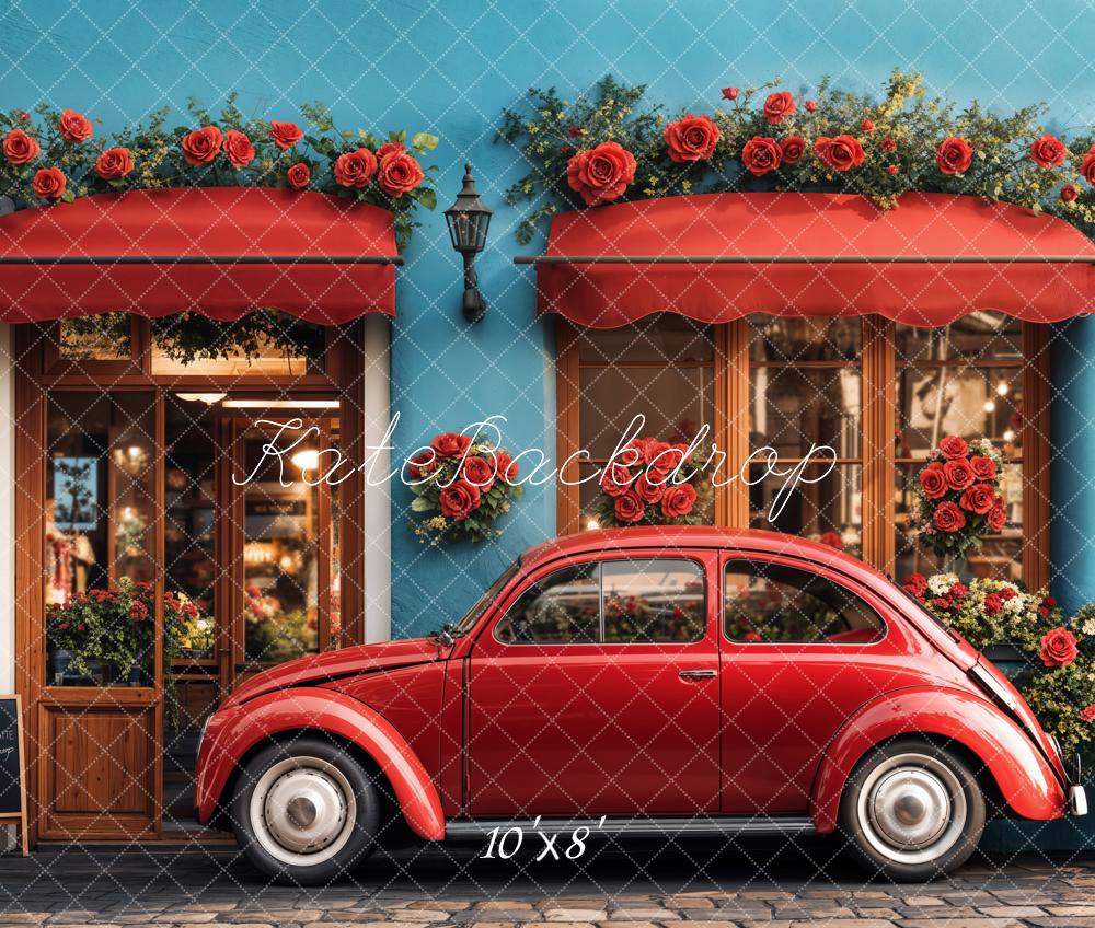 Kate Valentine Vintage Car Roses Cafe Shop Backdrop Designed by Emetselch