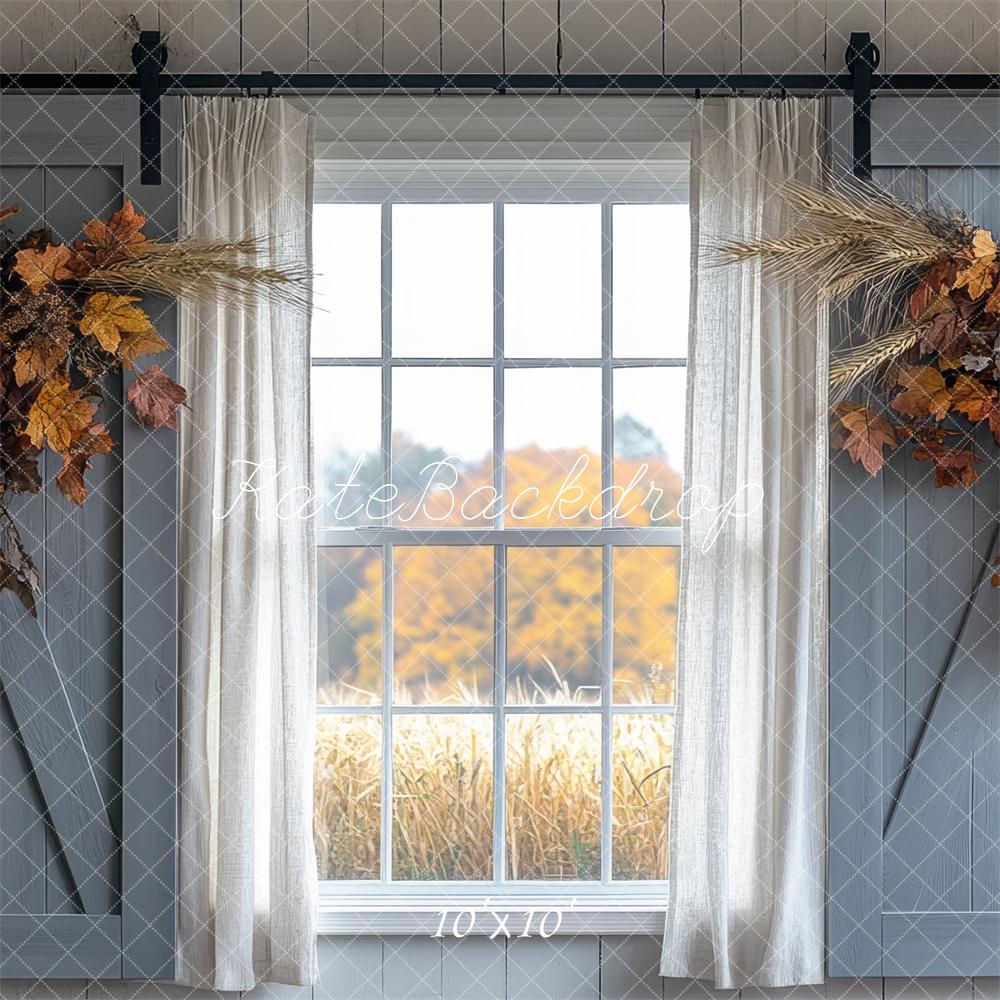 Fondo de Ventana de Granero de Otoño Diseñado por Mini MakeBelieve