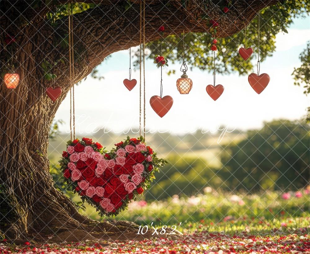 Fondo de corazón colgante de rosas Valentine Tree diseñado por Mini MakeBelieve