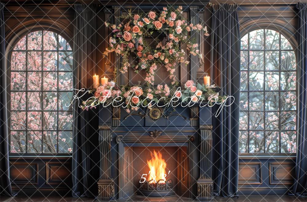 Kate Spring Floral Retro Fireplace Backdrop Designed by Mini MakeBelieve