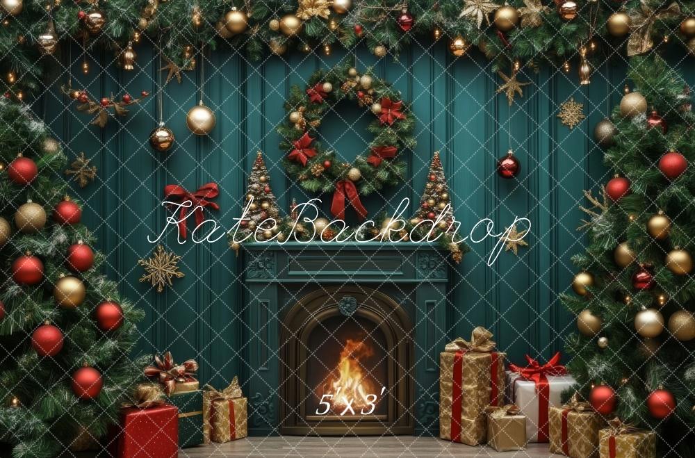 Kate Christmas Tree Fireplace Gifts Garland Backdrop Designed by Lidia Redekopp