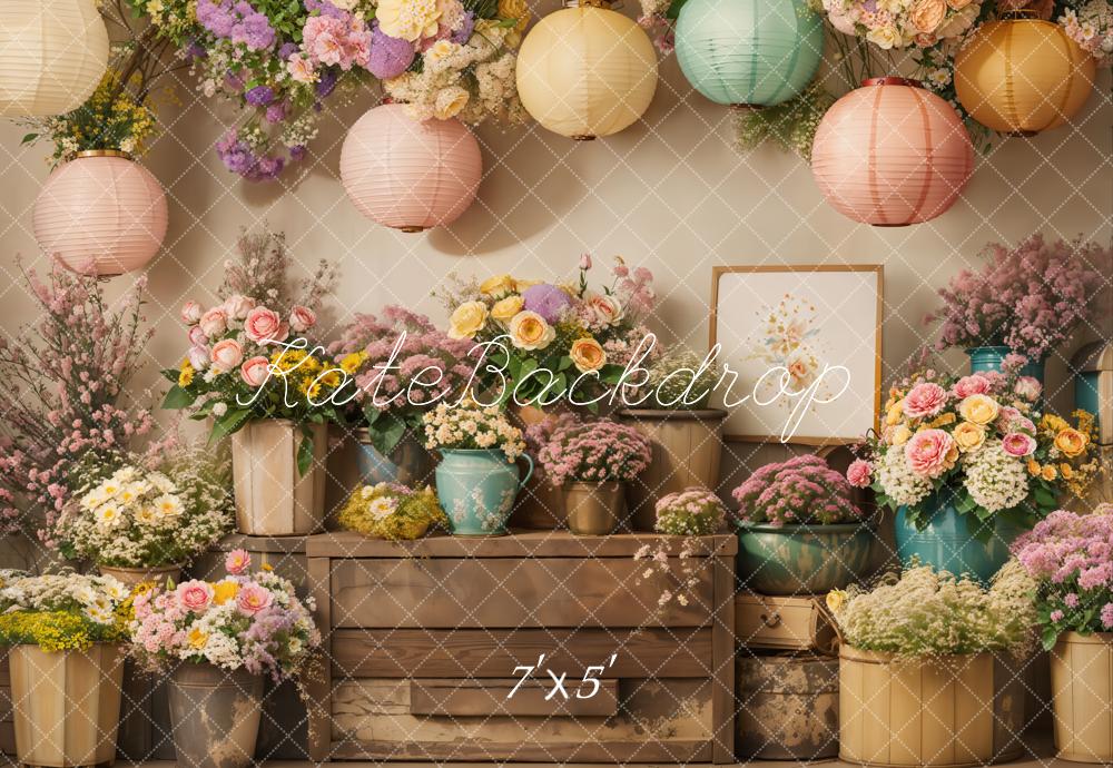 Spring Floral Lanterns Vintage Foto Achtergrond Designed by Emetselch