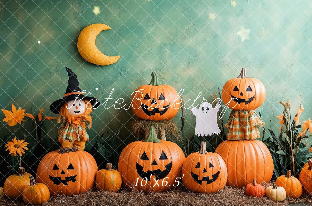 Fondo de Halloween Calabazas Espantapájaros Bruja Diseñado por Patty Roberts