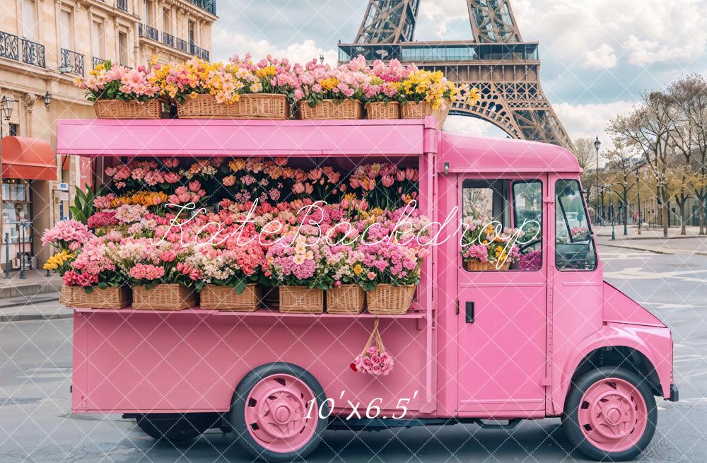 Kate Spring Pink Flower Truck Eiffel Backdrop Designed by Emetselch