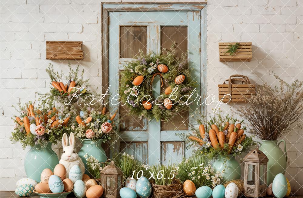 Fondo Rústico de Granero con Conejito de Pascua Floral Diseñado por Emetselch