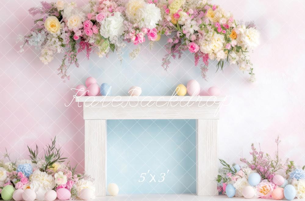 Kate Easter Fireplace Floral Pastel Backdrop Designed by Patty Roberts