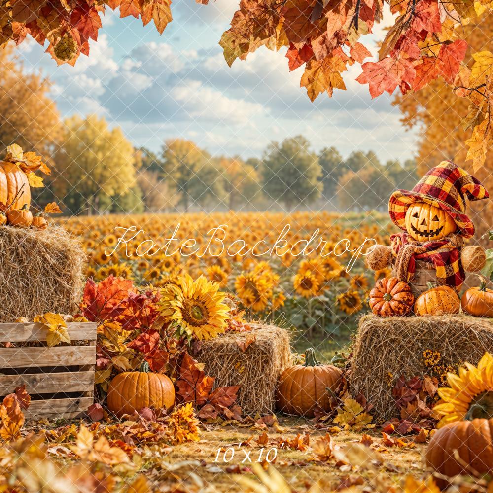 Fondo de campo de girasoles de cosecha de otoño diseñado por Emetselch