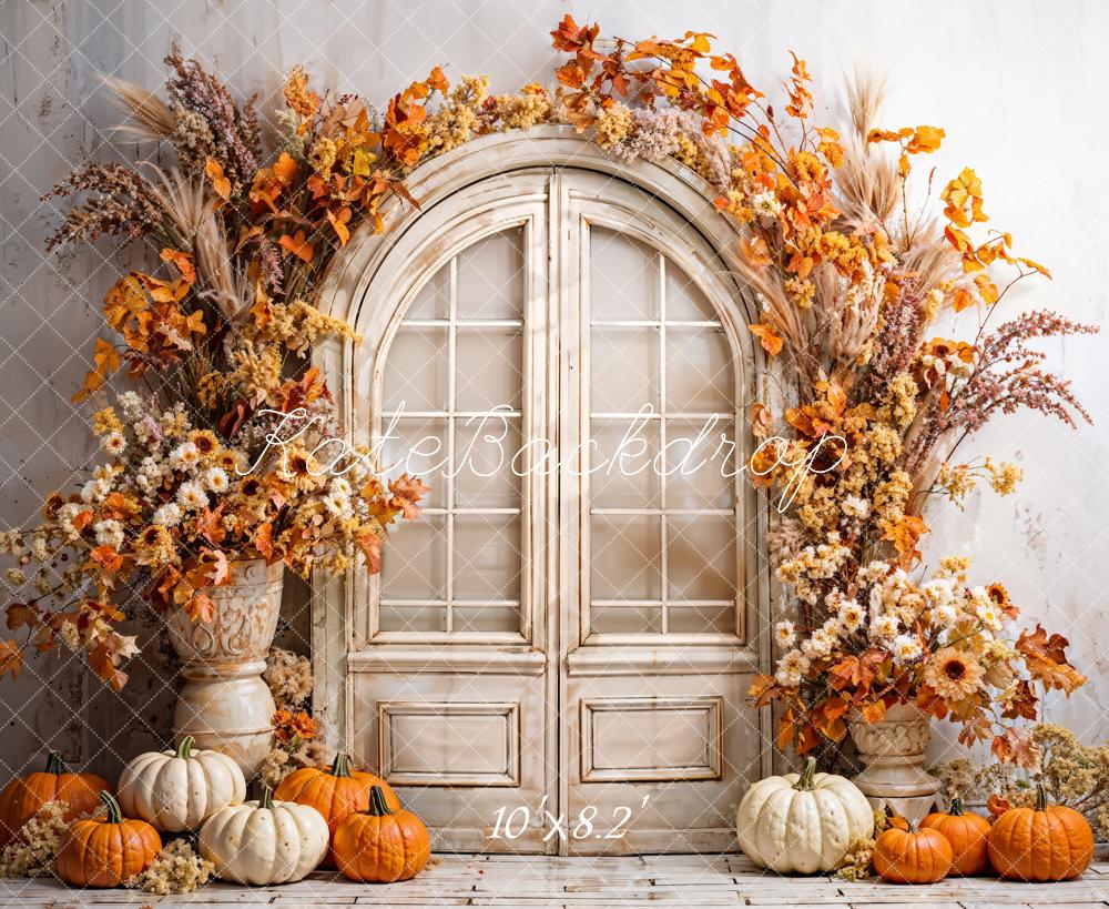 Kate Fall Boho Pumpkin Beige Arched Door Backdrop Designed by Emetselch