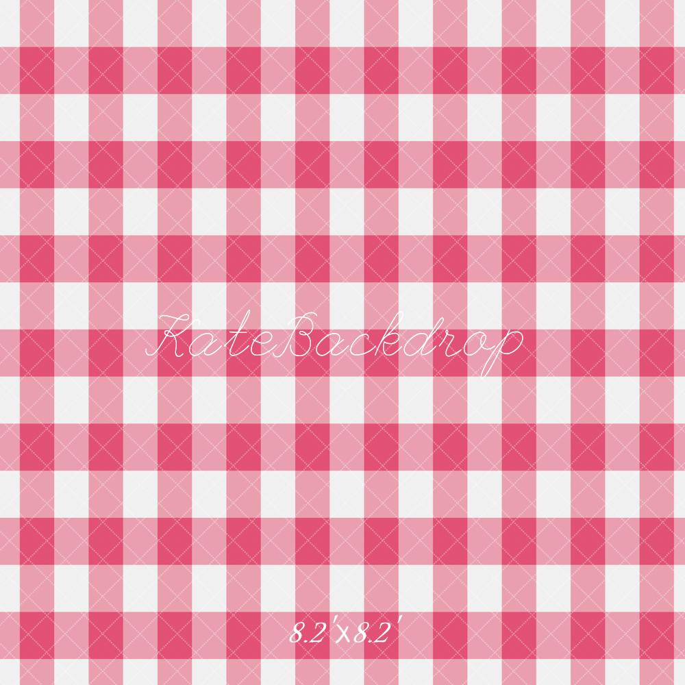 Kate Pink Checkered Gingham Floor Backdrop Designed by Emetselch