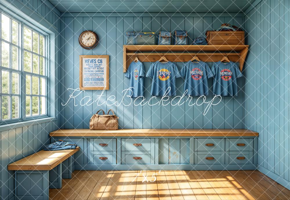 Kate Sports Locker Room Window Blue Wall Backdrop Designed by Emetselch