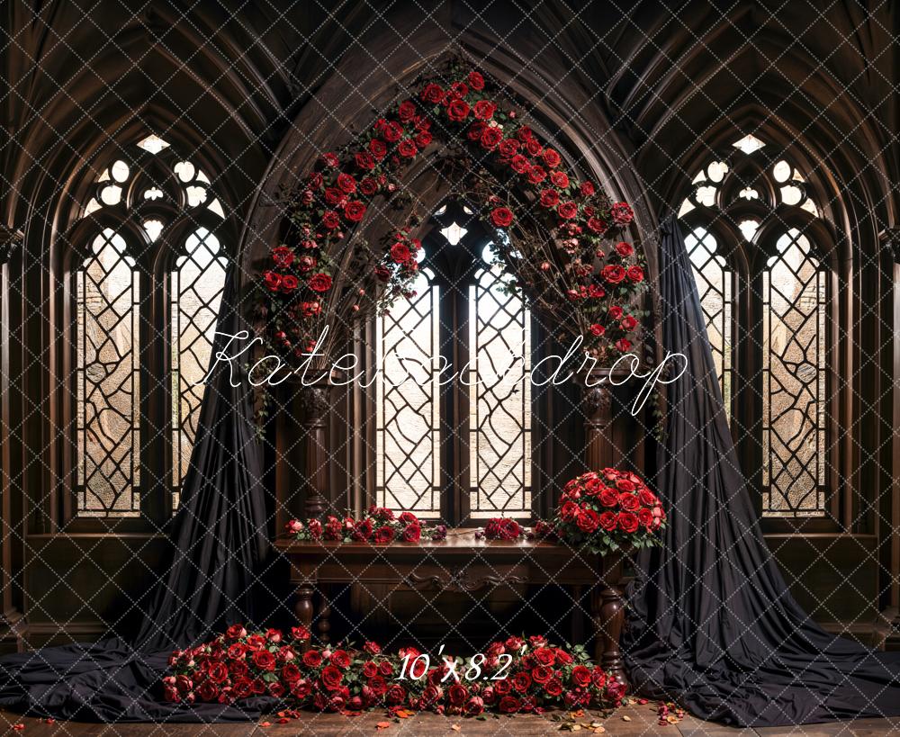 Kate Gothic Red Roses Flower Arch Backdrop Designed by Emetselch