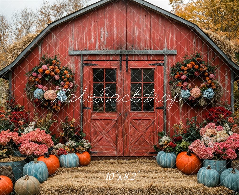 Kate Fall Red Barn Floral Pumpkin Backdrop Designed by Mini MakeBelieve