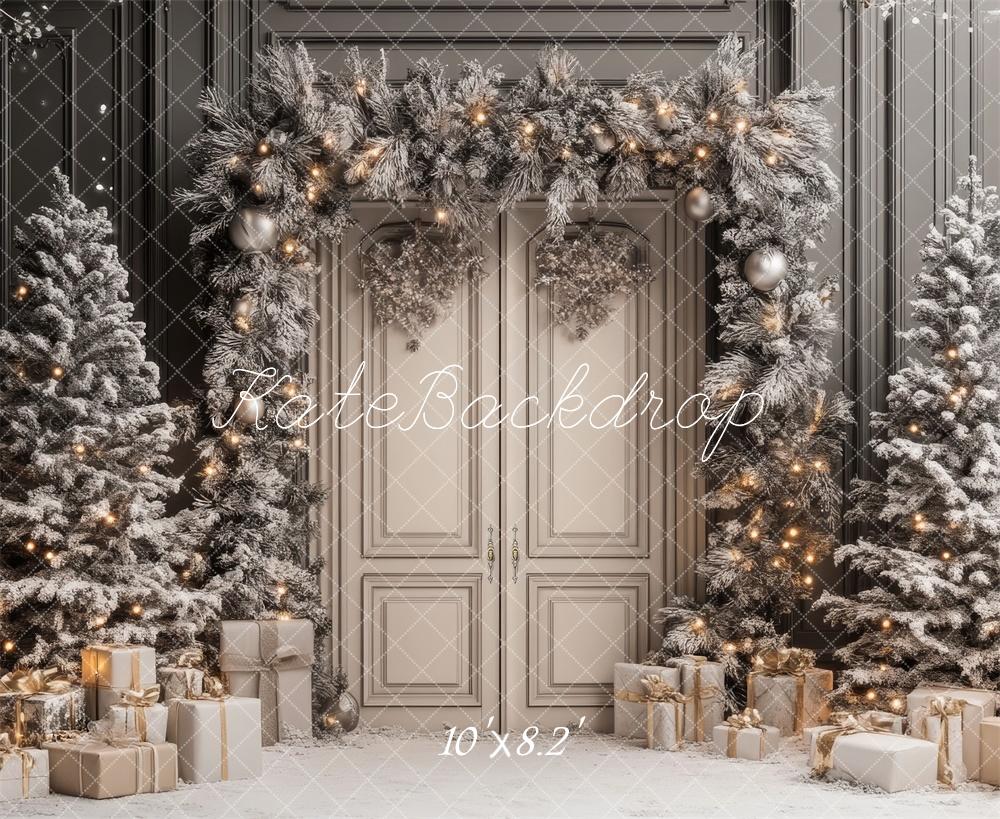 Kate Christmas Tree Retro Door Snowy Backdrop Designed by Lidia Redekopp