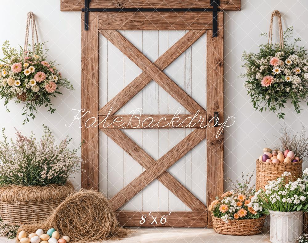 Easter Floral Rustic Barn Door Foto Achtergrond Designed by Emetselch