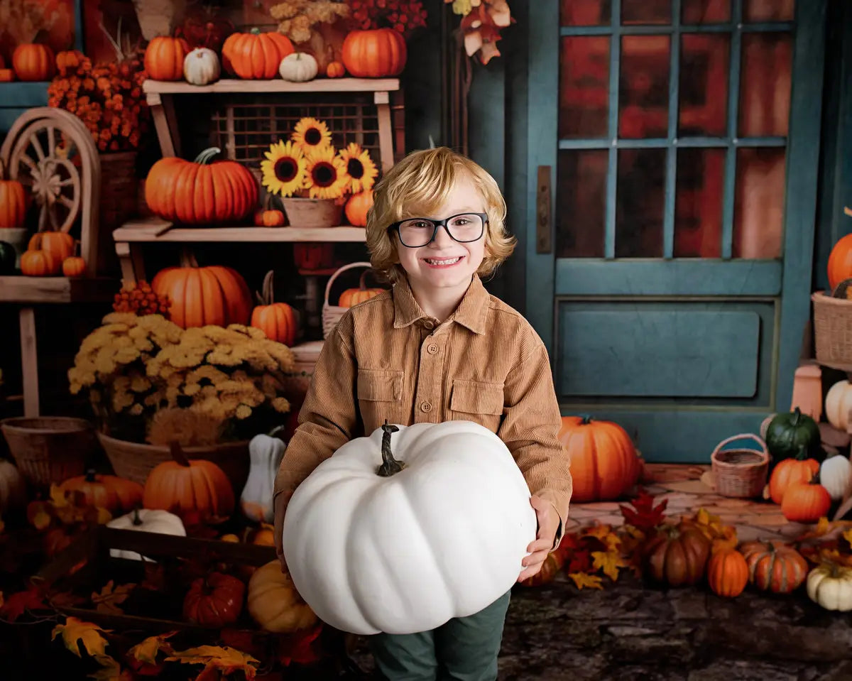 Kate Autumn Pumpkin Store Blue Backdrop Designed by Emetselch