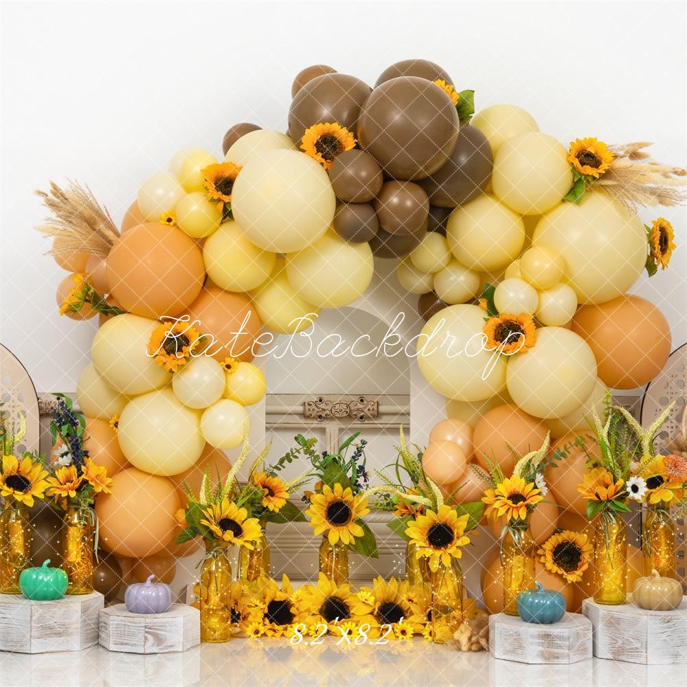 Kate Cake Smash Fall Sunflower Balloon Arch Backdrop Designed by Mini MakeBelieve