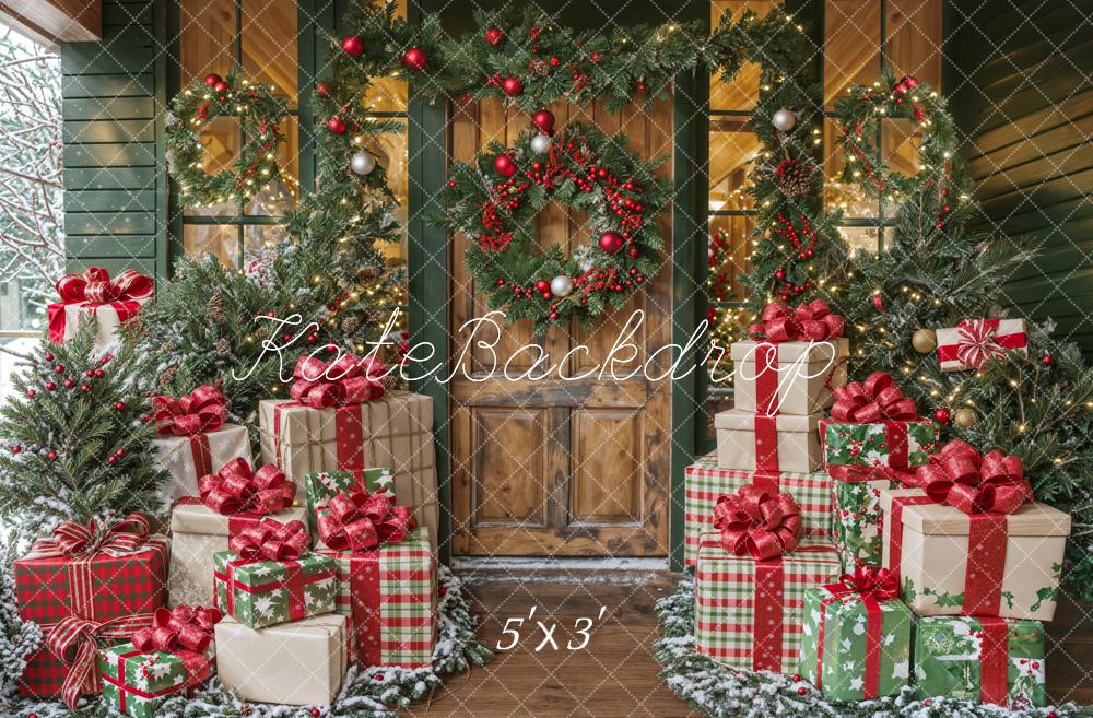 Kate Christmas Wooden Door Big Gift Box Backdrop Designed by Emetselch