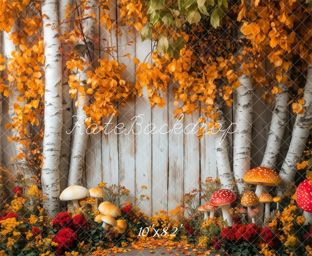 Kate Fall Birch Trees With Mushrooms Backdrop Designed by Patty Roberts