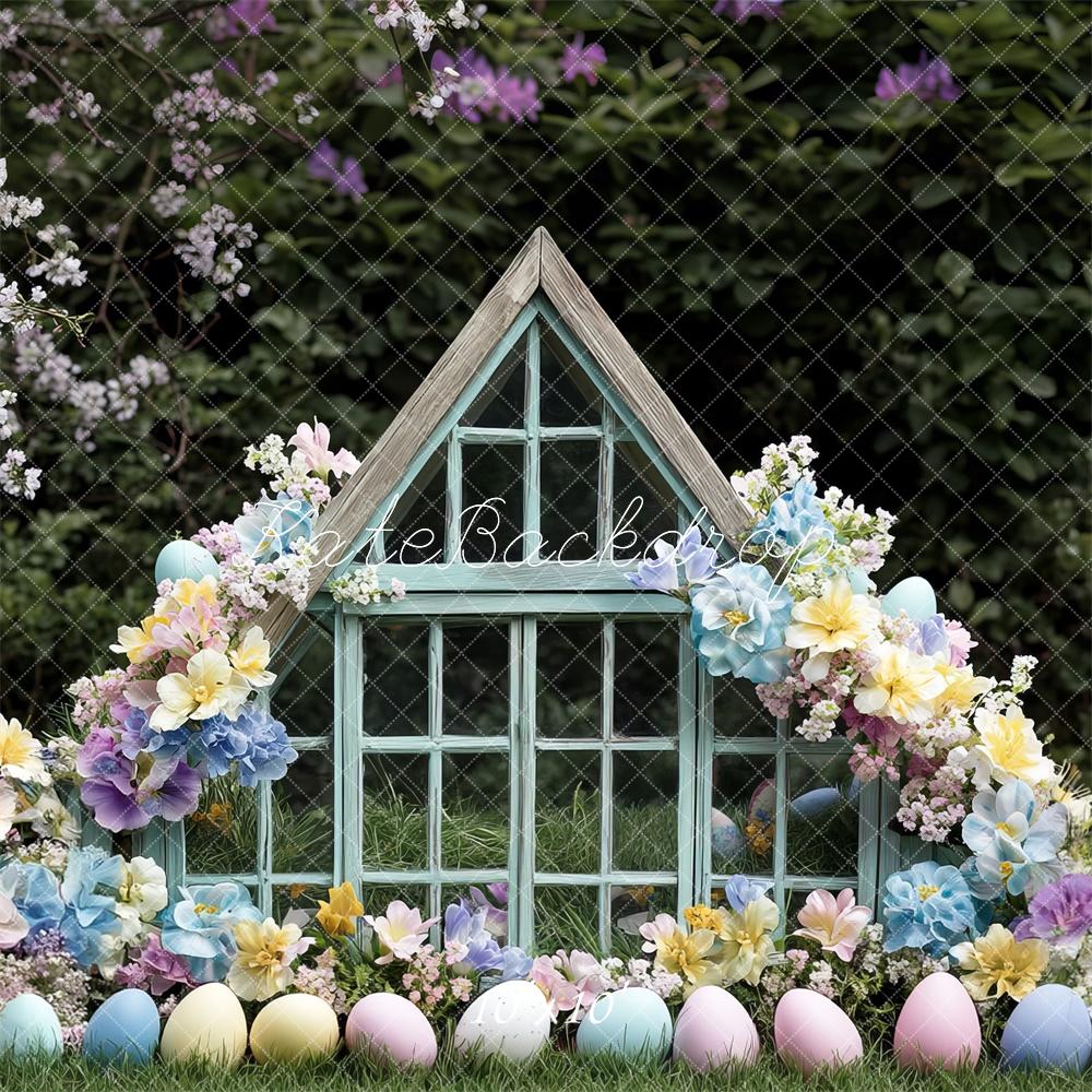 Kate Easter Bunny Floral Green House Backdrop Designed by Mini MakeBelieve