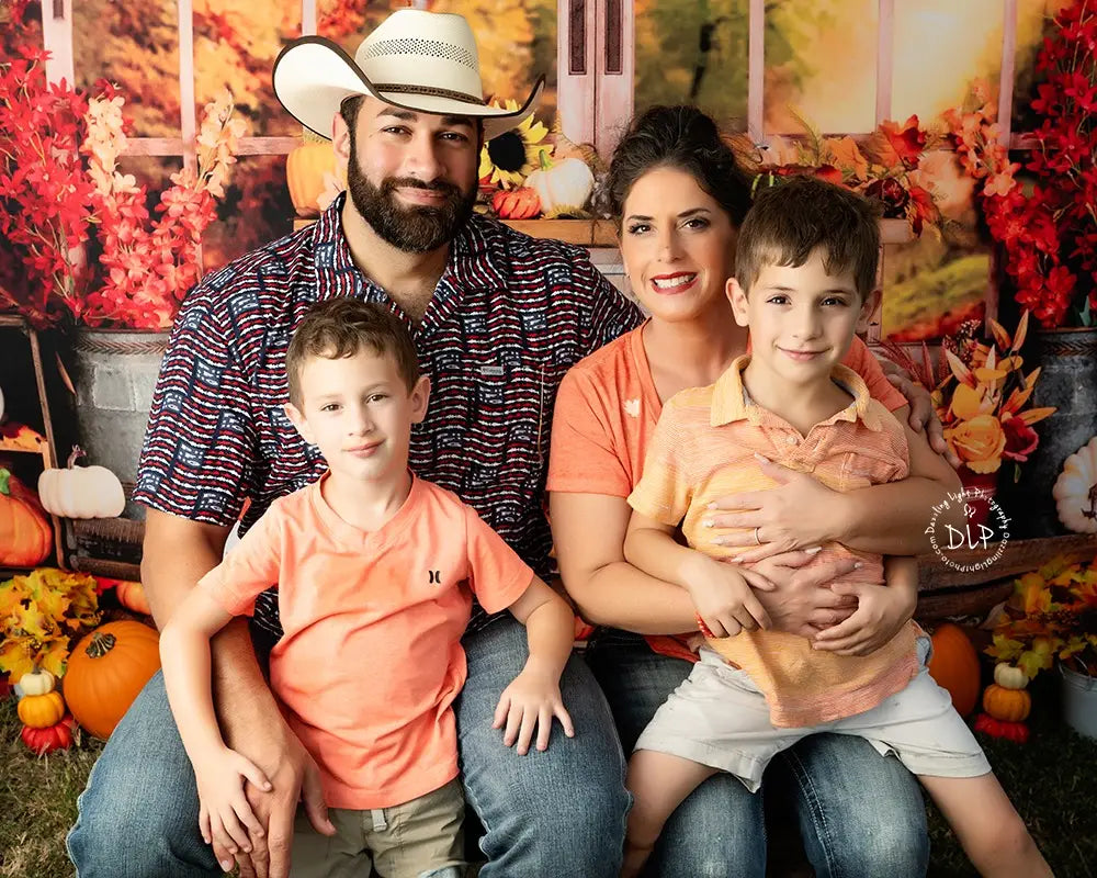 Kate Fall Backdrop Pumpkin Halloween Thanksgiving Sunflower Window Designed by Uta Mueller Photography