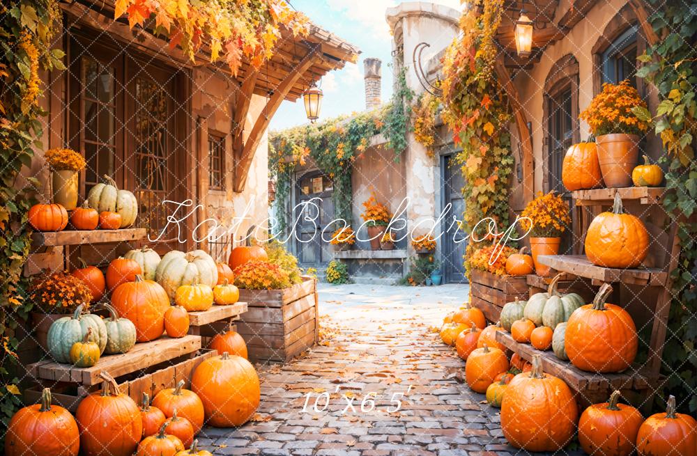 Kate Fall Dreamy Pumpkin Town Street Road Backdrop Designed by Emetselch