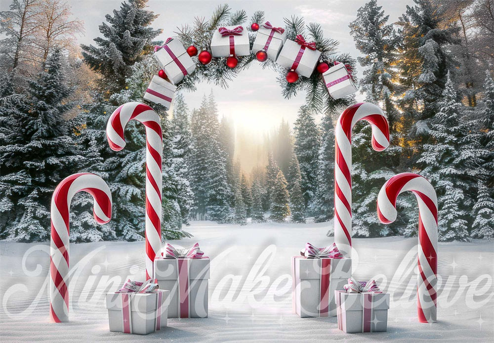 TEST Kate Christmas Forest Candy and Present Arch Backdrop Designed by Mini MakeBelieve